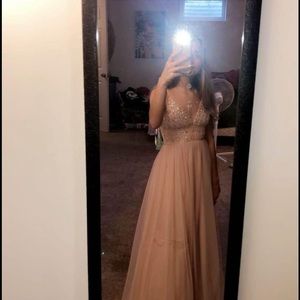 Blush pink / silver jeweled bodice / tulle prom dress Size 0
